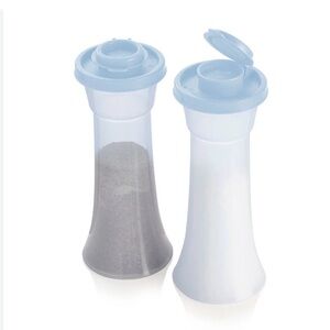 Tupperware Large Tall  Hourglass  Salt & Pepper Shaker Iceland Mist Light Blue